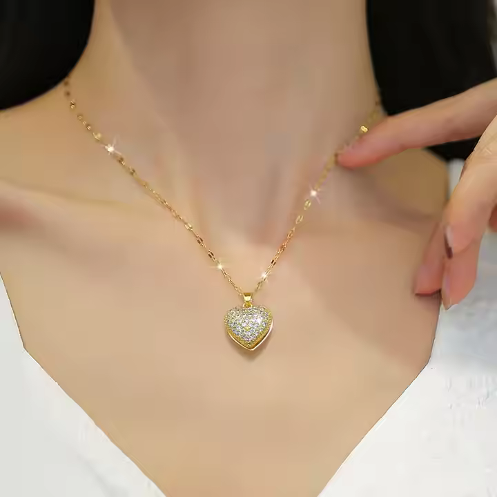 Peach Heart Pearl Shell Copper Pendant Necklace For Women 316L Stainless Steel Light Luxury Temperament Gorgeous Jewelry