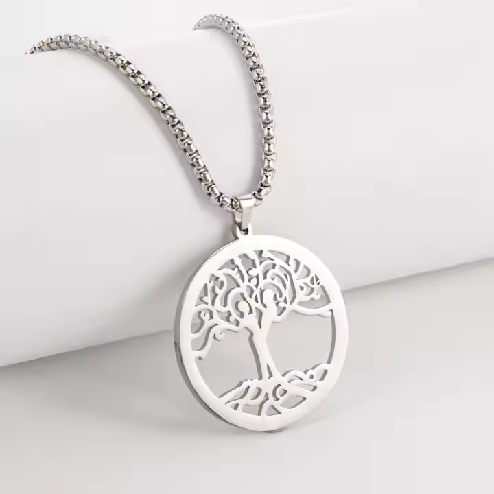 Popular Fashion Women Disc Design Jewelry 18k Gold Plated Stainless Steel Tree Of Life Pendant Necklace