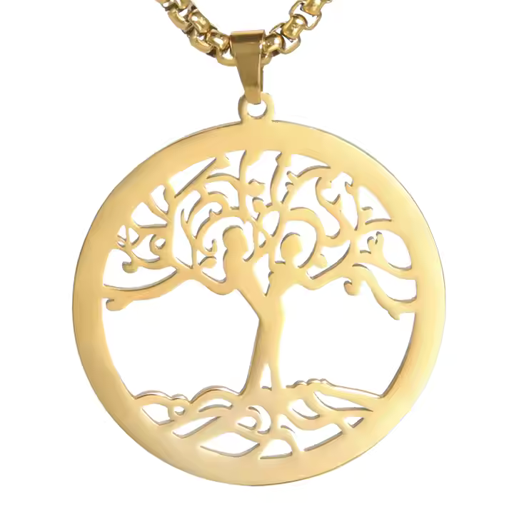 Popular Fashion Women Disc Design Jewelry 18k Gold Plated Stainless Steel Tree Of Life Pendant Necklace