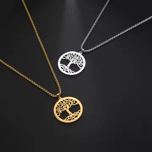 Popular Fashion Women Disc Design Jewelry 18k Gold Plated Stainless Steel Tree Of Life Pendant Necklace