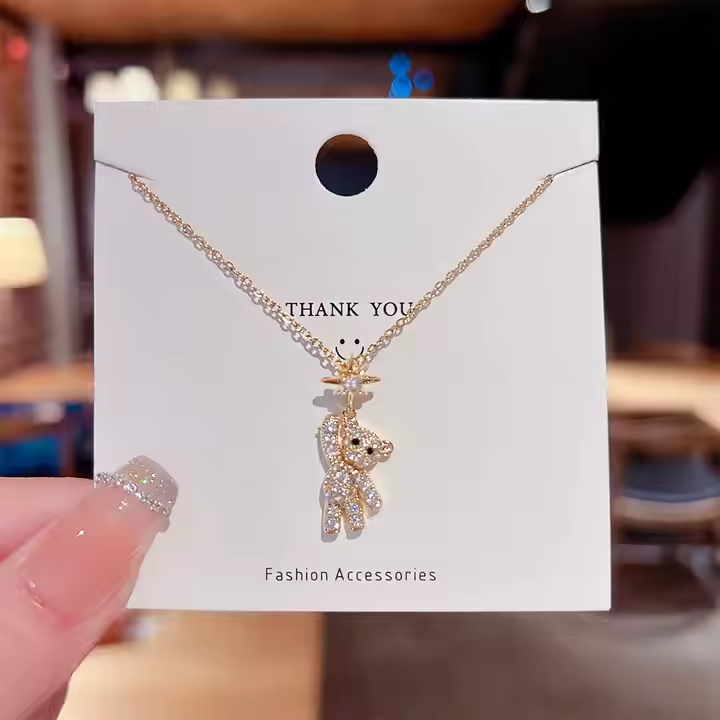 Flash Diamond Bear Pendant ins Fashion Hip Hop Necklace Versatile Simple 2023 New Stainless Steel Necklace